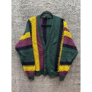 Vintage Jed Wear Wool Blend V-Neck Cardigan Sweater Multicolor Mens Size L